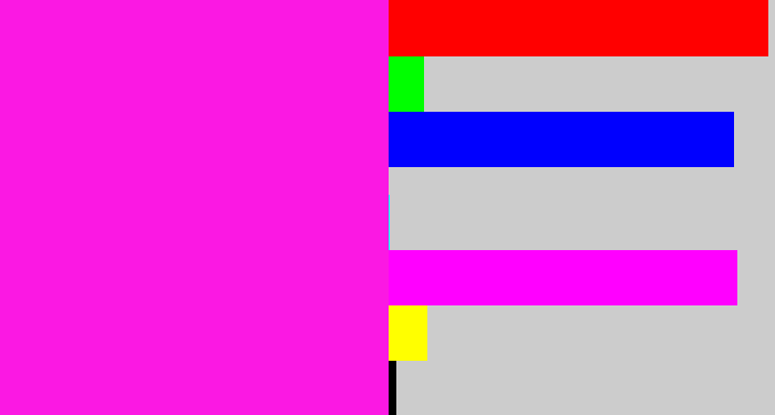 Hex color #fb18e3 - pink/purple
