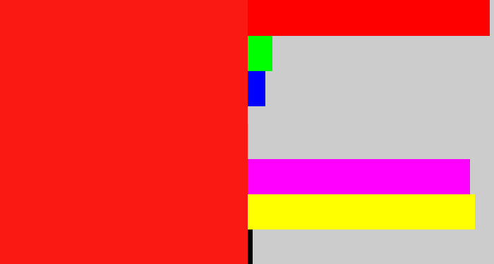 Hex color #fb1a13 - vermillion