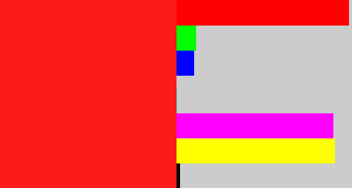 Hex color #fb1b19 - vermillion