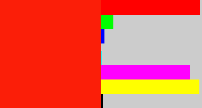 Hex color #fb1e08 - vermillion