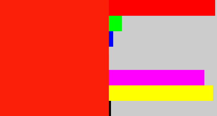Hex color #fb1e09 - vermillion