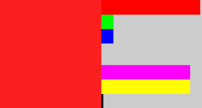 Hex color #fb1f1f - vermillion