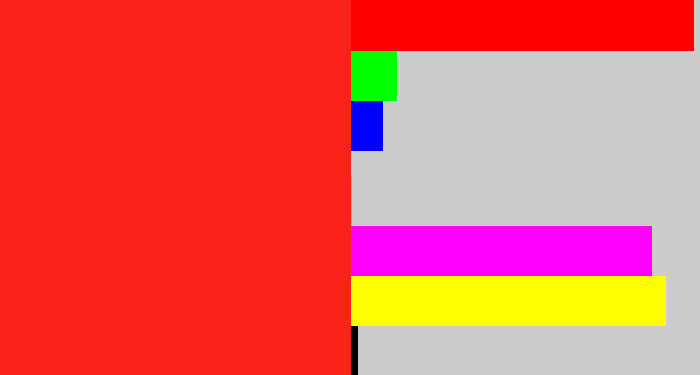 Hex color #fb2218 - vermillion