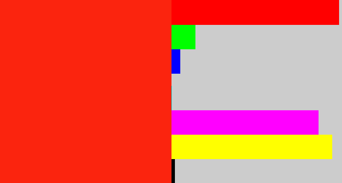 Hex color #fb240e - vermillion