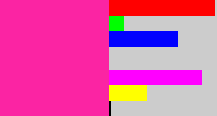 Hex color #fb24a3 - shocking pink