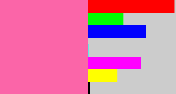 Hex color #fb65a8 - bubble gum pink