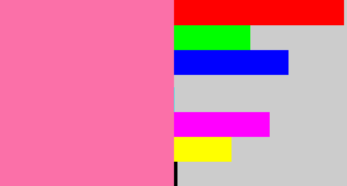 Hex color #fb70a8 - bubble gum pink