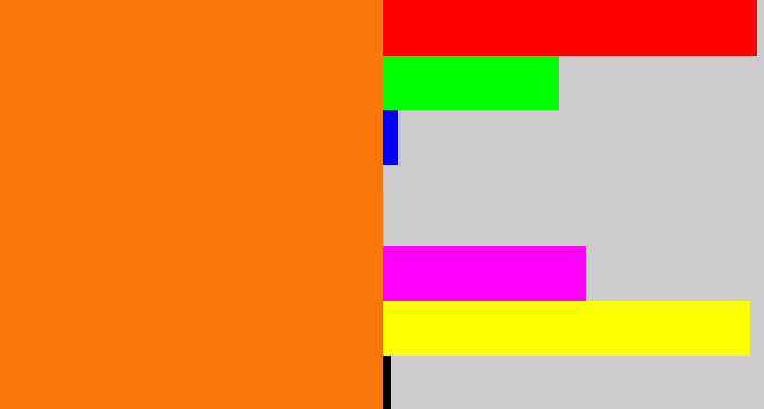 Hex color #fb760a - orange
