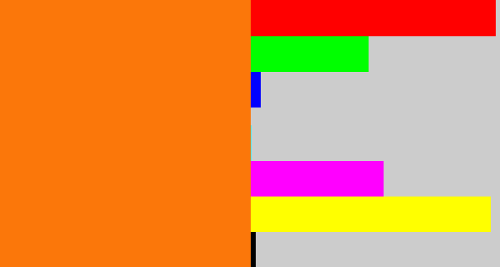 Hex color #fb770a - orange