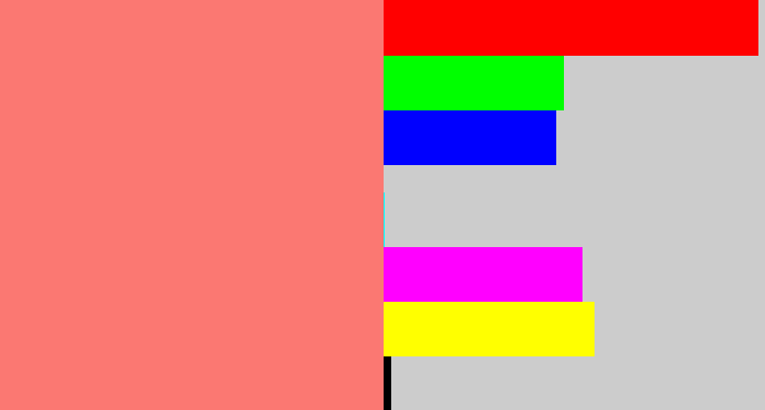 Hex color #fb7872 - salmon
