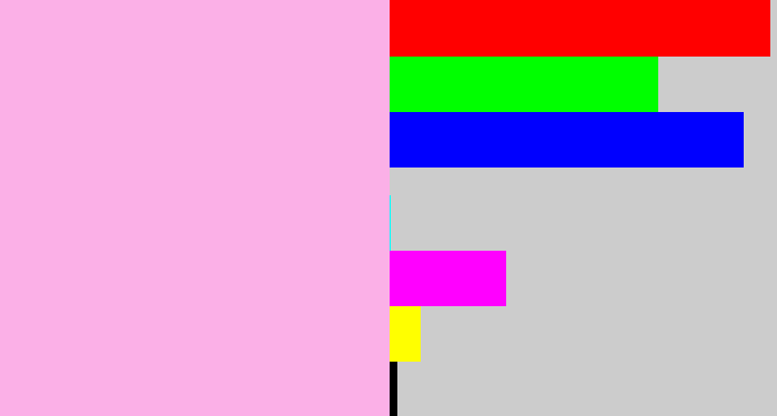 Hex color #fbb0e7 - powder pink
