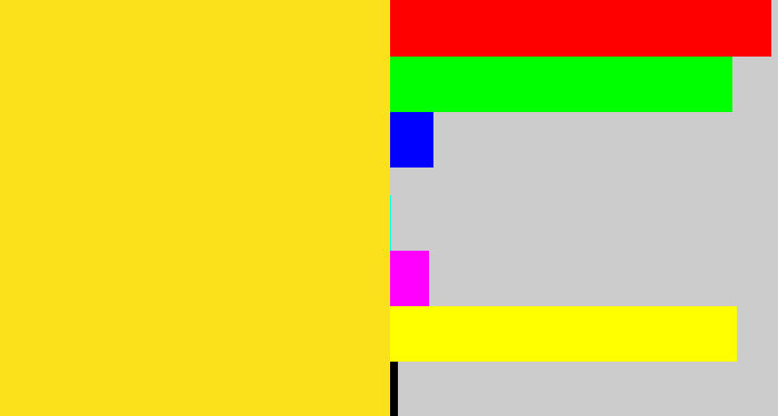 Hex color #fbe11c - sun yellow