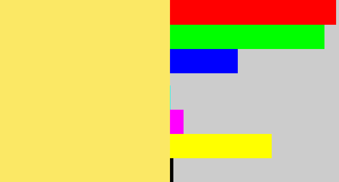 Hex color #fbe865 - yellowish