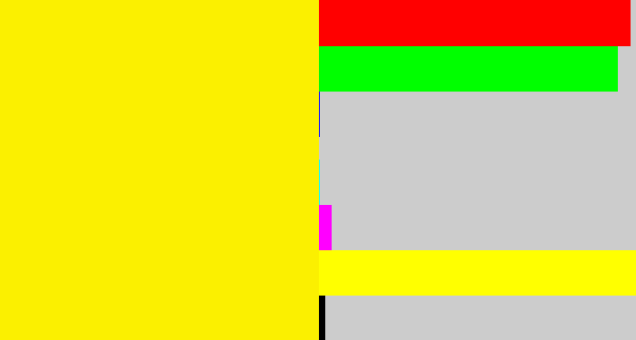 Hex color #fbf000 - bright yellow