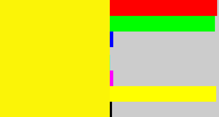 Hex color #fbf407 - bright yellow