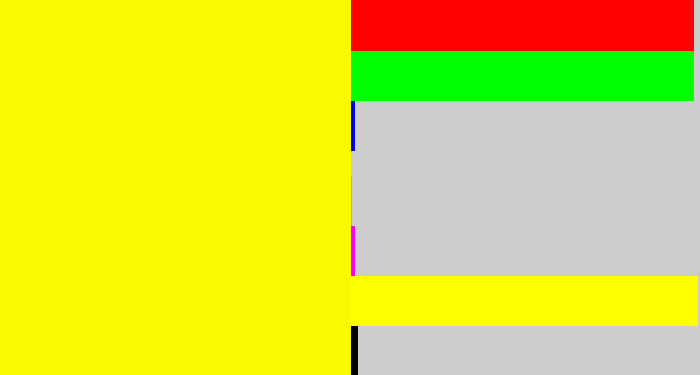Hex color #fbf902 - bright yellow
