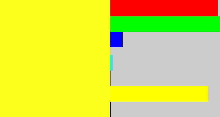 Hex color #fbff1b - yellow