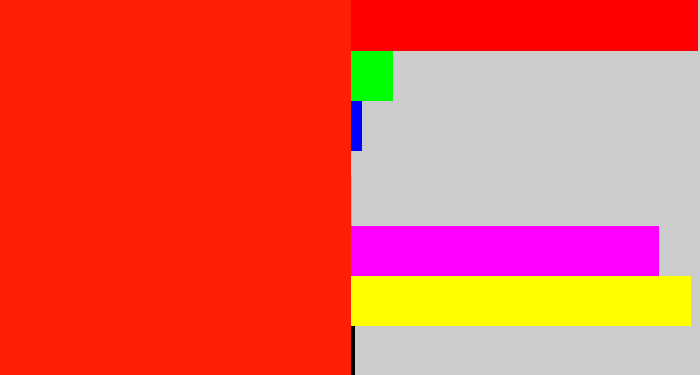 Hex color #fc1e07 - vermillion