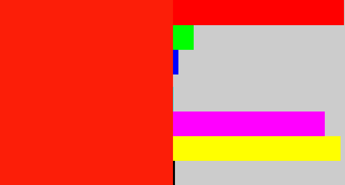 Hex color #fc1e08 - vermillion