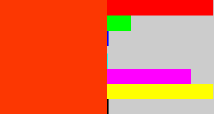Hex color #fc3702 - red orange