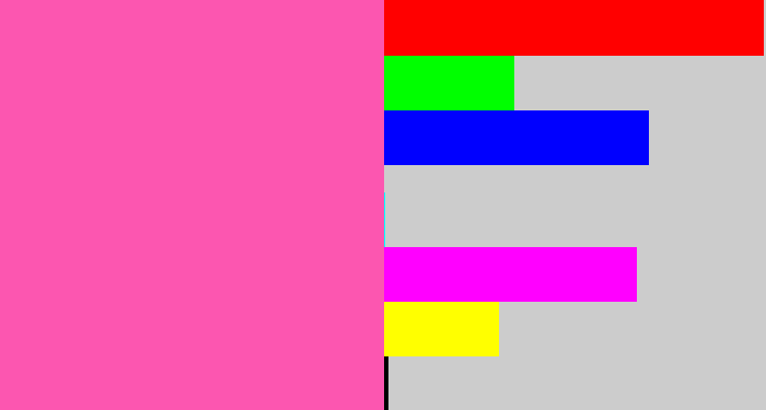 Hex color #fc56b0 - bubble gum pink