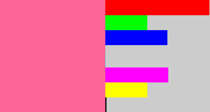 Hex color #fc6597 - medium pink