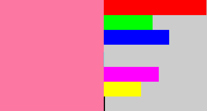 Hex color #fc77a1 - carnation pink