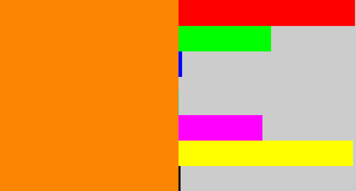 Hex color #fc8504 - pumpkin orange