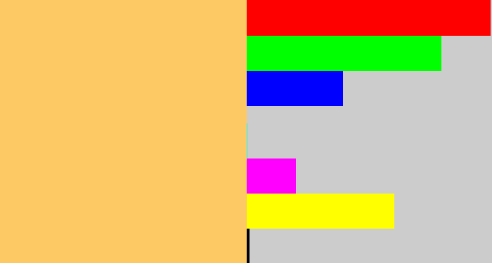 Hex color #fcc964 - light mustard