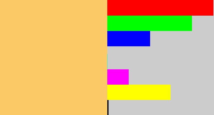 Hex color #fcc967 - light mustard