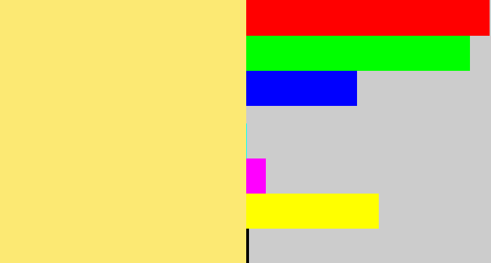 Hex color #fce973 - sandy yellow