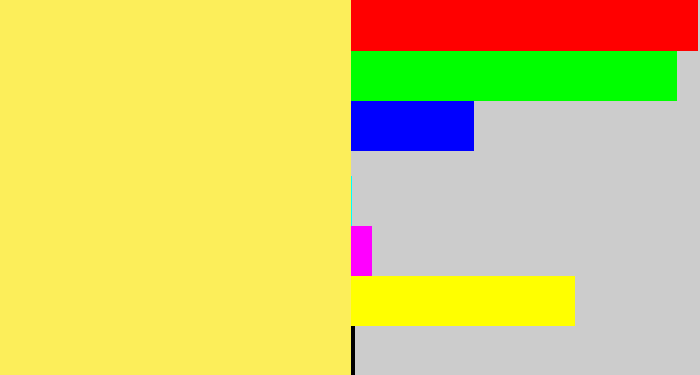 Hex color #fcee5a - yellowish