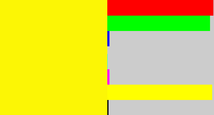 Hex color #fcf605 - bright yellow
