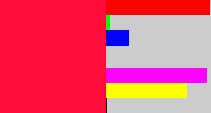 Hex color #fd0b39 - neon red