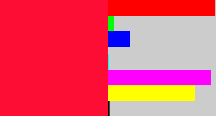 Hex color #fd0c33 - neon red