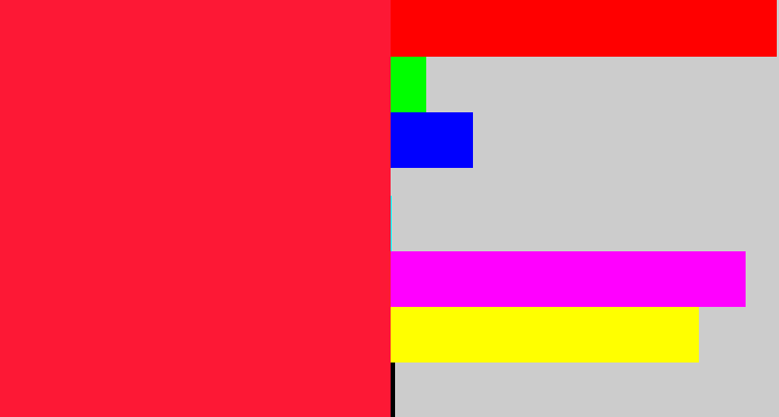 Hex color #fd1835 - neon red