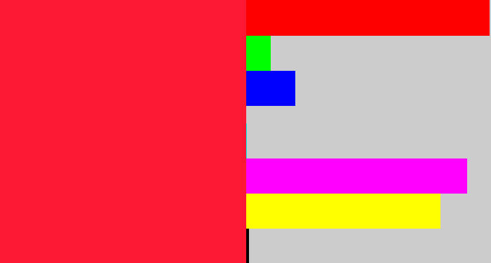 Hex color #fd1934 - neon red