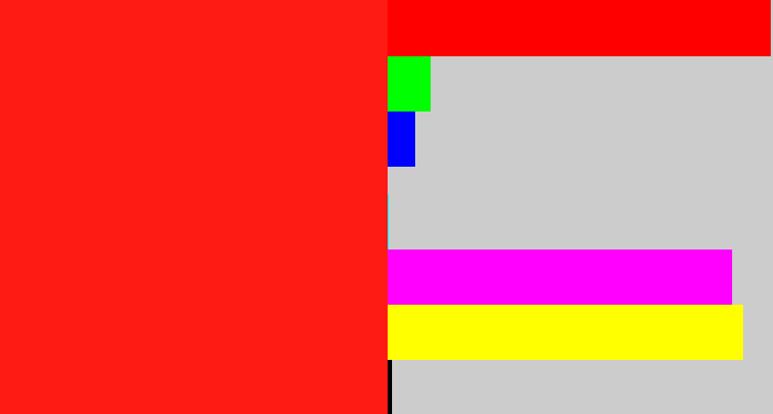Hex color #fd1b13 - vermillion