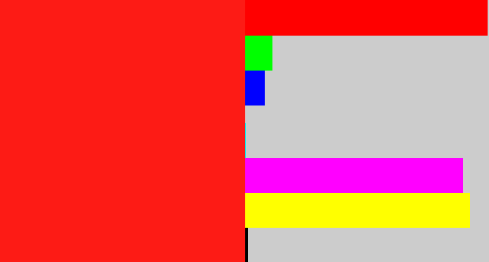 Hex color #fd1b15 - vermillion