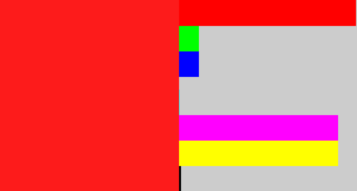Hex color #fd1b1b - vermillion