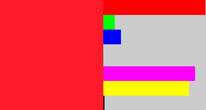 Hex color #fd1b2b - neon red