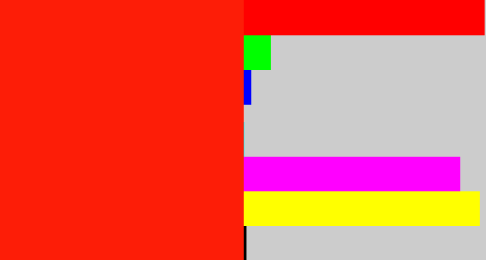 Hex color #fd1d07 - vermillion