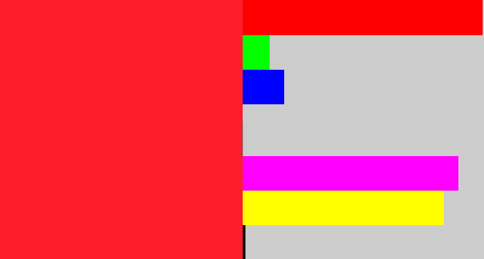Hex color #fd1d2b - neon red
