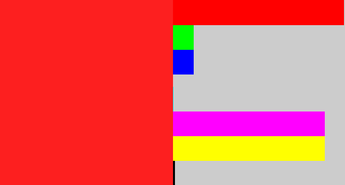 Hex color #fd1f1f - vermillion