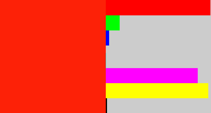 Hex color #fd2107 - vermillion