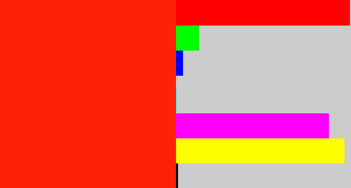 Hex color #fd210a - vermillion
