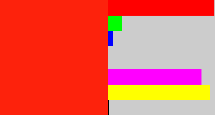Hex color #fd220c - vermillion