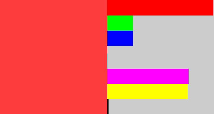 Hex color #fd3c3e - lightish red