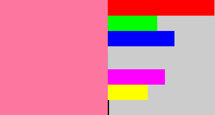 Hex color #fd769f - carnation pink