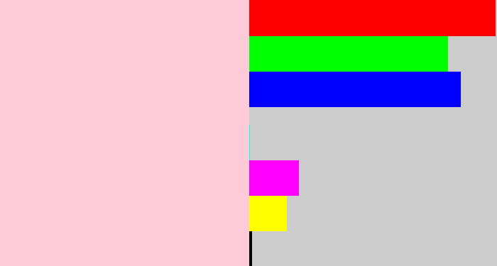 Hex color #fdcbd8 - pale pink